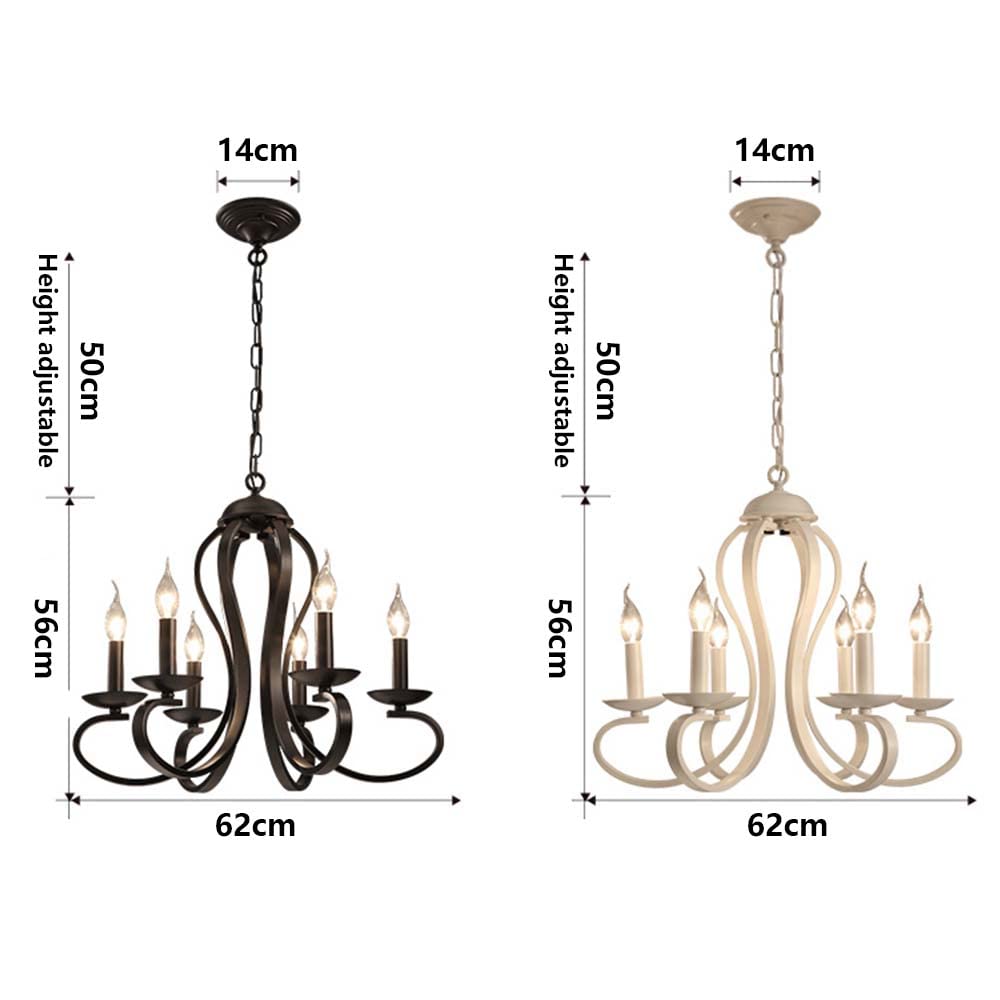 Retro Hanging Lamp Wohnzimmer Beleuchtung E14 * 6 Schmiedeeisen -Lampenkörper Verstellbares Höhenrestaurant Café Korridor Kronleuchter dekoratives Licht 62 cm, schwarz bequemes Jubiläum