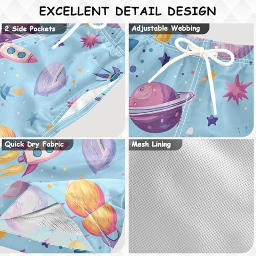 Pigsaly Boys' Swim Board Shorts Planets Space Rockets Boy's Swim Trunks Kids Swimwear 5T Multicolor3