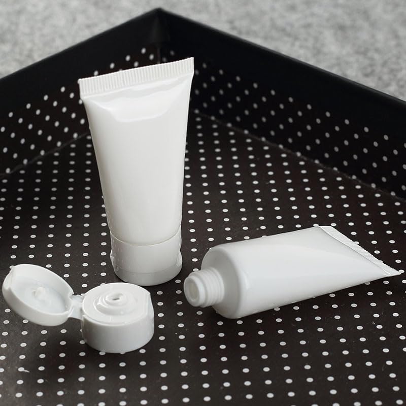50PCS Empty Refill White Plastic Cosmetic Lotion Tubes Bottles Shampoo Facial Cleanser Makeup Sample Soft Container Tube Bottle Vial Jar Pot Case With Flip Cap/Screw Cap (60ml,Flip Cap)
