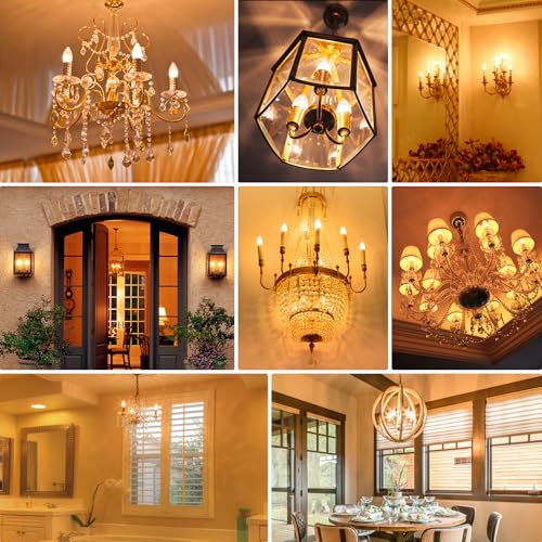 Image of Yochoice 24-Pack Dimmable E12 Candelabra Bulbs 40Watt Equivalent, 2200K Amber Warm White, 380Lumens, 4W B11 Chandelier Light Bulbs, Filament Clear Glass Candle Lamp for Ceiling Fan Home Decor