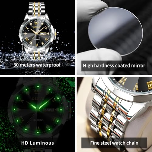 Image of OLEVS Watch for Men Diamond Casual Analog Roman Quartz Stainless Steel Waterproof Luminous Date Calendar Luxury Gifts Wrist Watch