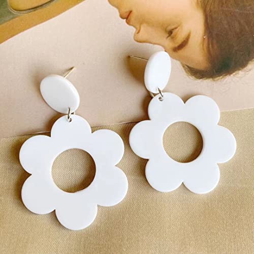 Cute Hollow Flower Dangle Earrings Vintage Resin Flower Daisy Earrings 60S 70S Party Jewelry Mother's Day/Valentien's Day Gift for Women2