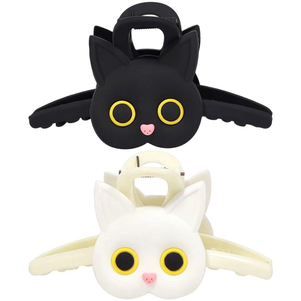 Sslvya 2 Pcs Cartoon Cat Hair Clips Cute Animal Hair Claw Clips Strong Hold Non-slip Hair Jaw Clip Hair Accessories for Women