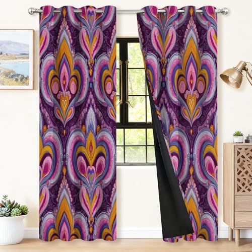 Genérico Juego de 2 Cortinas Opacas con Ojales - Cortinas Térmicas Aislantes para Dormitorio y Salón, Diseño Etnicidad geometría patrón, Púrpura,58.5x138 cm (An x Al)