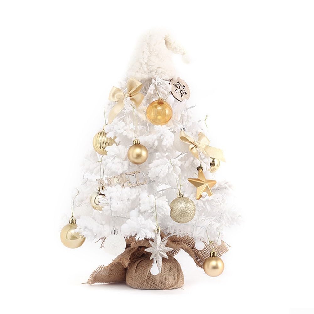 Mini albero di Natale da tavolo con LED bianco e neve, decorazione per la casa