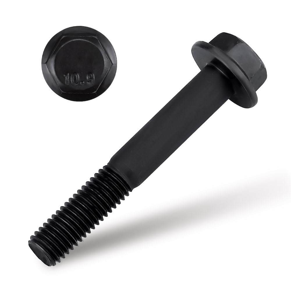 M8-1.25 x 55mm Flanged Hex Bolts Screws, 10.9 Grade Alloy Steel Hexagon Flange Bolts for Machinery Automotive, Black Oxide Finish, Partial Thread, 10