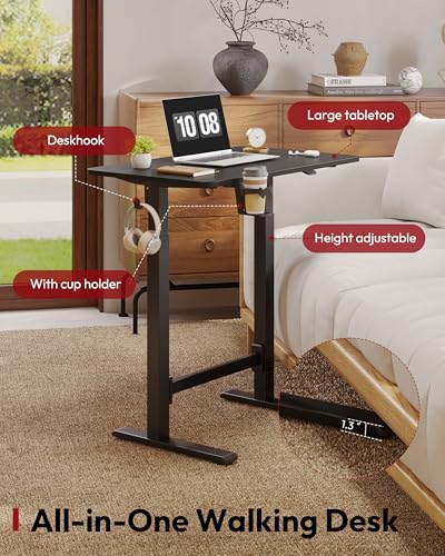 Image of SANODESK Mobile Workstation Standing Desk with Gas-Spring Lift, Rolling Desk 32x20''Adjustable Height, One-Piece Desktop Workstation,Walking Pad & Treadmill Compatible, Portable Home Office