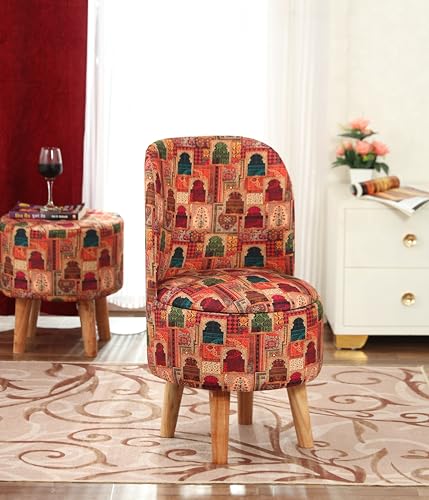 Image of NACIA Elegant Velvet Printed Ottoman Chair | Dressing Table Chair for Bedroom Makeup Room Decor | Modern Upholstered Ottoman with Wooden Legs for Living Room & Home (18x18x32 Inches, Darbar)