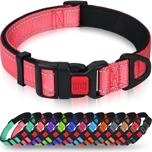 Taglory collare per cani, Imbottito Nylon Regolabile Traspirante Riflettente Collari per Cani di Taglia Grande, Rosa