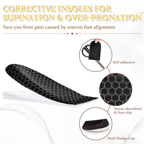 BIGGCOOL Corrective Insoles for Supination & Over-Pronation, Orthotics Medial & Lateral Heel Wedge Inserts for Foot Alignment, Bow Legs, Knee Pain (Black-2 Layers, L: Women 8-12/Men: 7.5-13)2