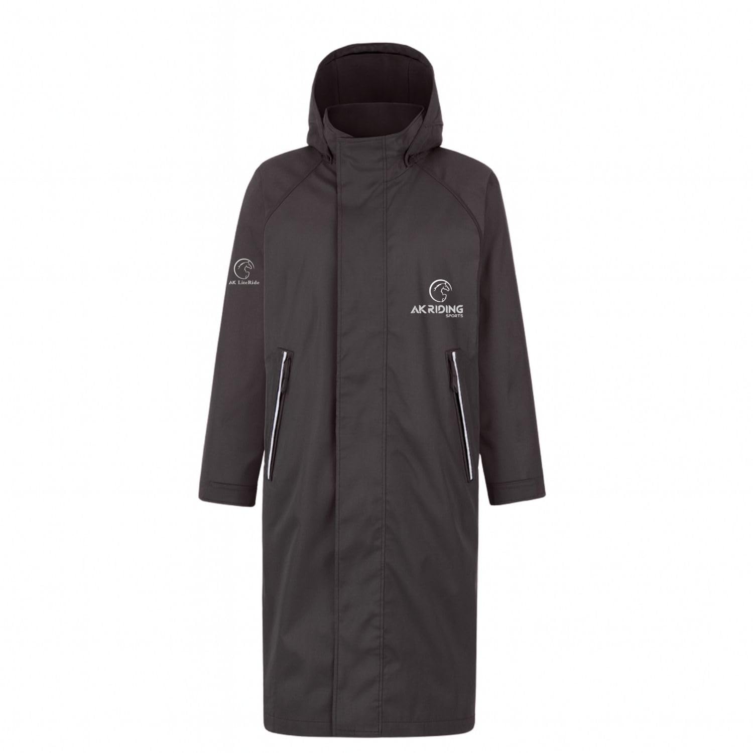 AK LiteRide Oversized Equestrian Waterproof Coat for Women & Men – Long Hooded Riding Rain Jacket, Lightweight Windproof Horse Riding Coat (UK, Alpha, L, Regular, Regular, Black)
