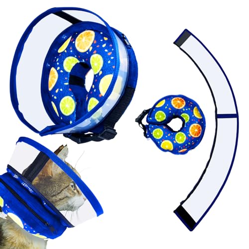 Image of Ovatt PVC inflatable pet collar for small medium and large dogs after surgery ,Washable Dog Cone Collar w /Removable Hard Cone for Dogs After Surgery (Lemon, S)