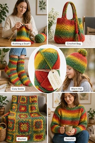 Image of Soft Multicolor Wool Oon Yarn Ball for Knitting, Crochet & DIY Craft | Soft Hand Knitting Thread | Mix Colour Yarn for Sweater, Baby Dress, Scarf & Home Decor.