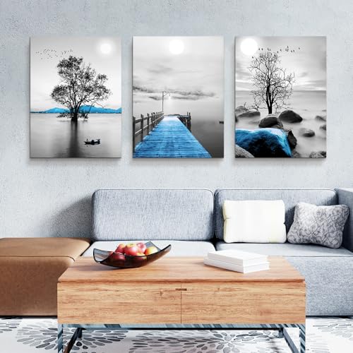 Wall Decorations For Living Room Framed Canvas Wall Art For Bedroom Office Wall Decor Black And White Ocean Landscape Wall Paintings Large Size Modern Posters Pictures Artwork For Home Decor 3 Piece
