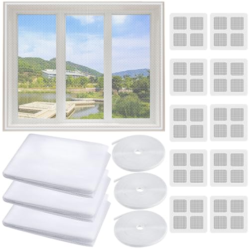 NAROSEBE 3er Insektenschutz Fliegengitter Fenster 130x150cm Insektenschutz mit Klettband Zuschneidbar Anti-Fliegen-Netz Fenster Fensternetz Insektenschutze Weiß Netz für Fenster