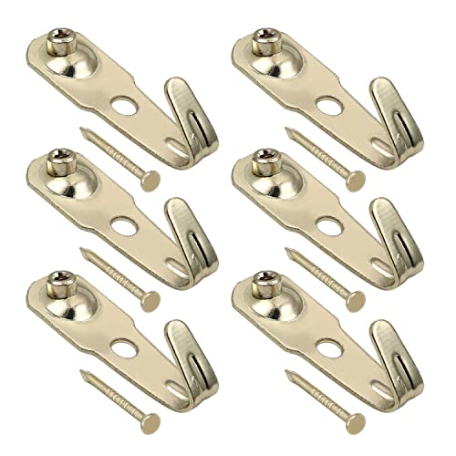 Image of Picture Hangers 0.8mm Thick Picture Hooks with Nails Professional Picture Hanging Kit, for Office Pictures House Decoration Clock Wall Mounting Brass Tone 20pcs