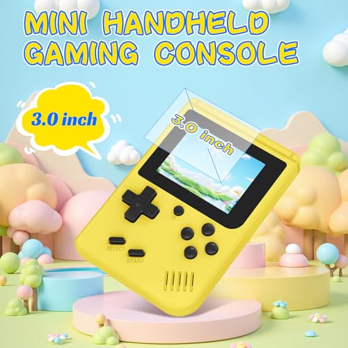 Image of Retro Gaming Console, Built-in 400 Classic Retro Game Console, 3.0 Inch IPS Screen Retro Handheld Game Console, 1020mAh Rechargeable Battery, Portable Arcade Video Gaming Console (Yellow)