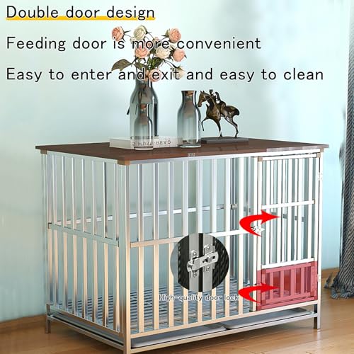 Ausbruchsicherer Hundekäfig Zwinger mit abnehmbarem Tablett, Haustierzwinger aus Edelstahl für Hunde mit hoher Angst, einfach zu montieren, Doppeltür-Design