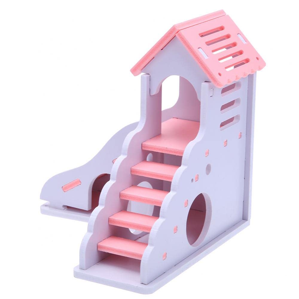 Cage à Hamsters Coloré Mini Eco-Board Glissière en Bois DIY Assembler Hamster Maison Petits Animaux Pet Jouet Double Escalier-Style Château Pavillon Villa(Green)