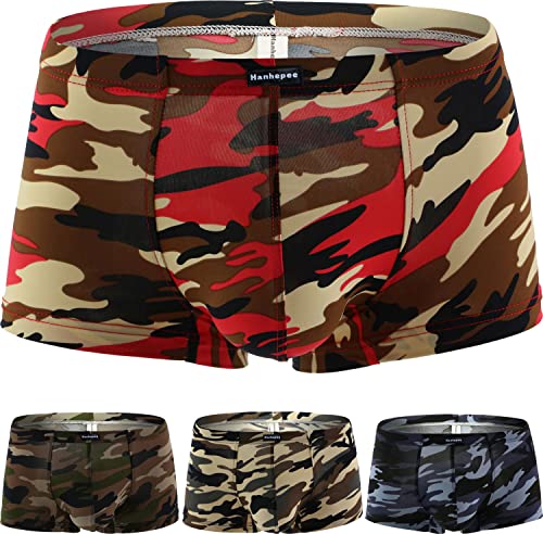 Men's Camouflage Boxer Briefs Low Rise Mens Under Comfort Ultra Soft Stretch underwear