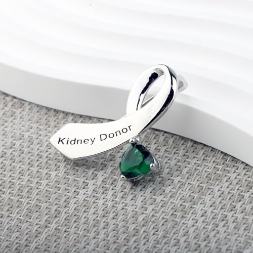 Image of CENWA Kidney Donor /Kidney Recipient Green Ribbon Zircon Brooch Pin Jewelry Transplant Gift Kidney Donor Thank You Gift