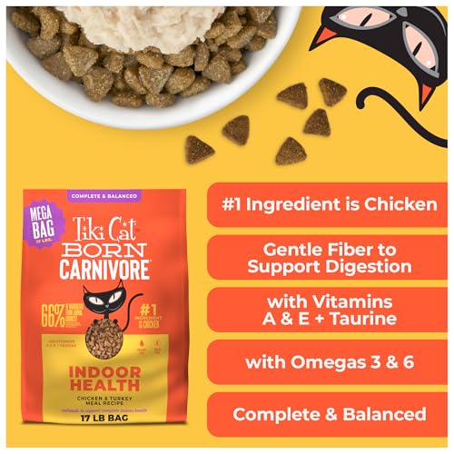 Image of Tiki Cat Born Carnivore Indoor Health Chicken & Turkey Meal, Dry Cat Food for Adult Cats, 17 lbs. Mega Bag