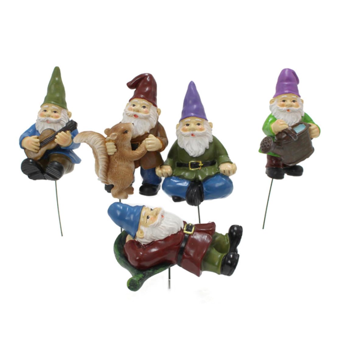 Vistnale garden decorations stick, Garden Stakes Ornaments Plant Decorations Stick Resin Gnomes Figurine Gnome Statues for DIY Yard Lawn 5PCS