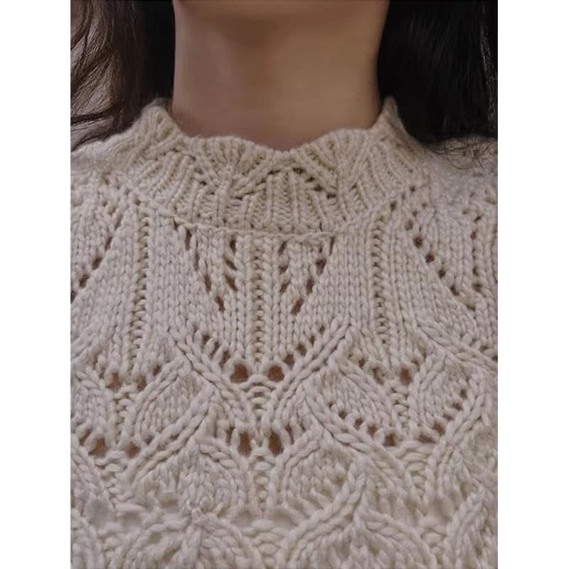 Women's Vintage Knit Sweater Hollow Out Puff Sleeve Short Pullover for Spring Summer Street wear Fashion3