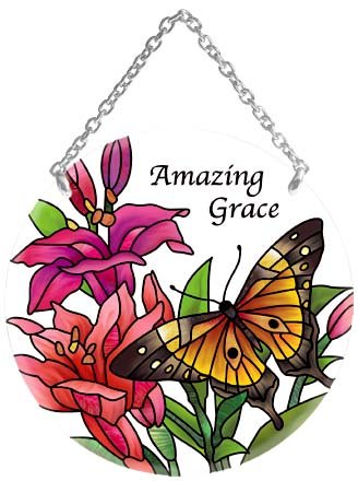 Joan Baker Suncatcher-MC206R-Butterflies/Lilies/Amazing Grace