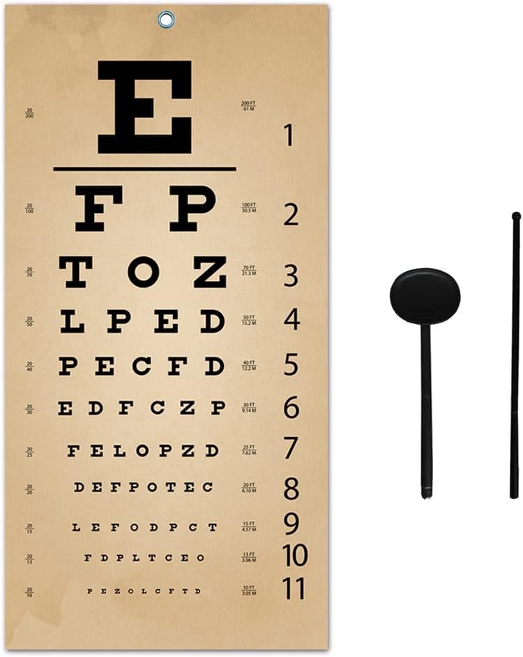 Nustila Eye Chart, Wall Eye Charts with Eye Occluder and Hand Pointer, 22 x 11 Unframed Print Eye Exams Chart Set for Optician Medical Ophthalmology Office Home School Vintage Wall Decor
