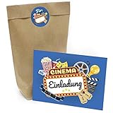 Kindergeburtstag Einladung Set mit je 8 Einladungskarten, Umschlägen, Tüten und Aufkleber - Motiv Kino