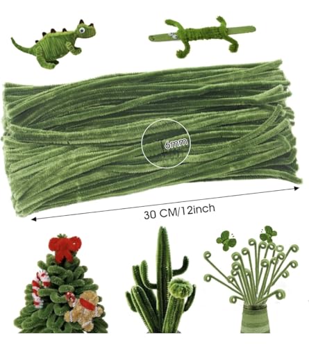 Image of Pipe Cleaner 12 inch: Olive Green Color : 100pcs : for HobbyCrafts, Scrapbooking, DIY Accessory