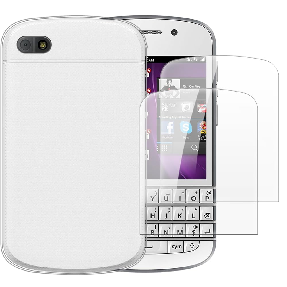 Case with 2 Pack Screen Protector Combo Compatible with BlackBerry Q10, Shockproof Cover and Tempered Glass Set for Full Body Safety(White)