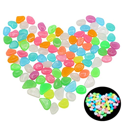 Preisvergleich Produktbild Feelairy 100 Stück Bunt Leuchtkiesel, Dunkeln Leuchtende Kieselsteine Leuchtkiesel Floureszierende Pebble Steine für Fisch Tank Aquarium Garten Flur Kinderzimmer Glow Dekorationen Kies