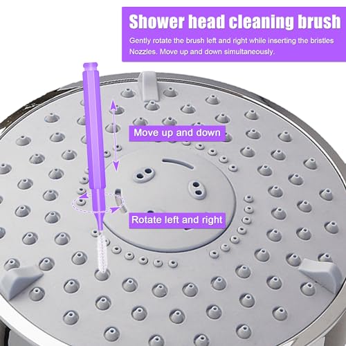 Image of NQEUEPN 10pcs Shower Head Cleaners, with 10pcs Needle Picks Anti-Clogging Shower Head Cleaning Brush Tiny Crevice Cleaner Tool for Small Holes Gaps Nozzle Window Slot Household Bathroom (Purple)