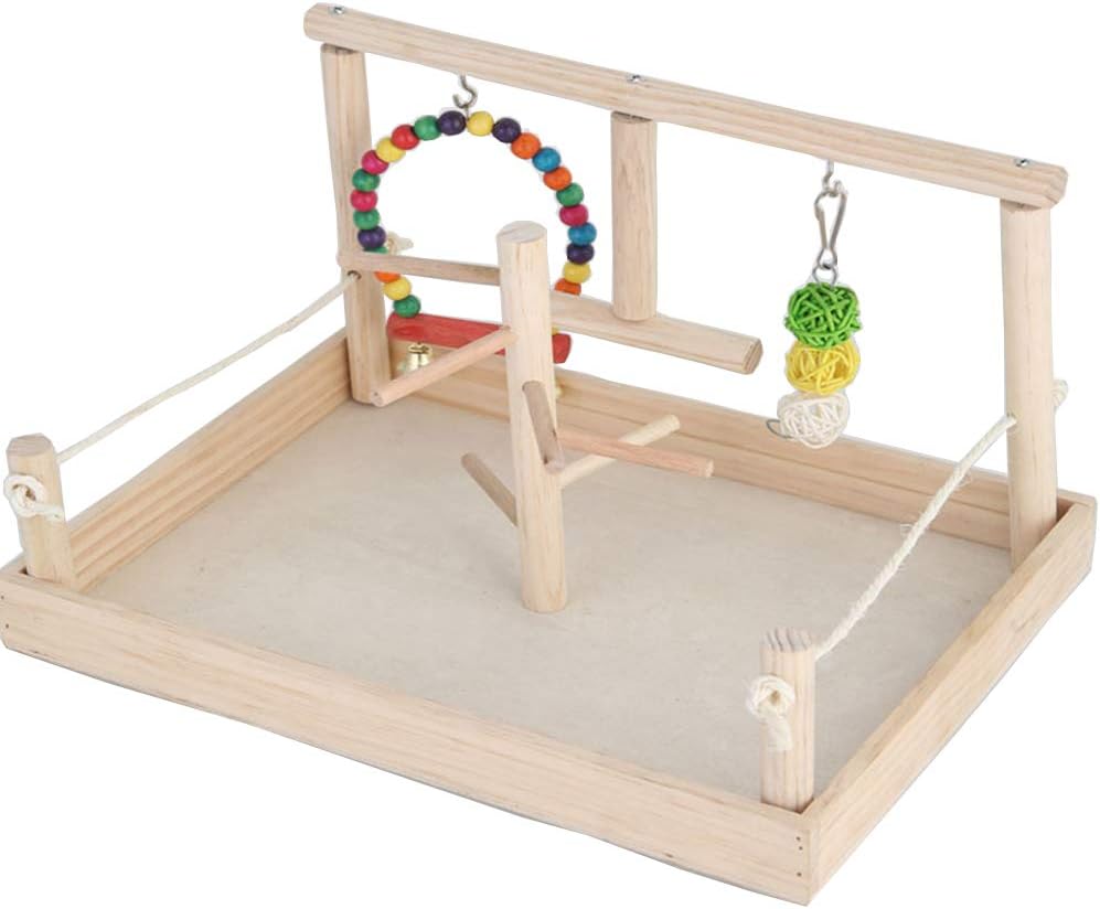 Parrot Playstand Bird Play Stand，Cockatiel Birdcage Stands Wood Perch，Conures Playground Gym Playpen with Ladder Swing Rope Stands Bell Chewing Toys Exercise Play，Best for Cockatoo Macaws African Grey : Pet Supplies