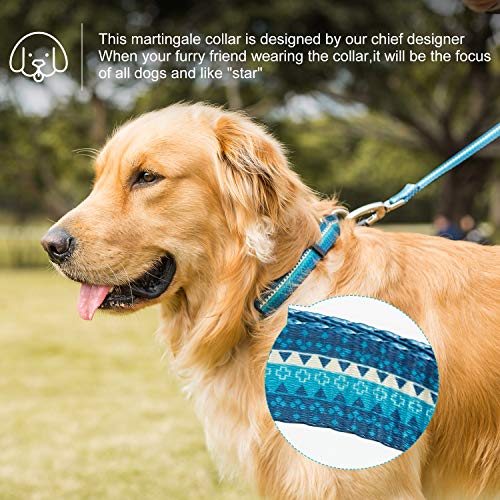 Dazzber Martingale Collars for Dogs, Turquoise Green, Neck 11 Inch 15