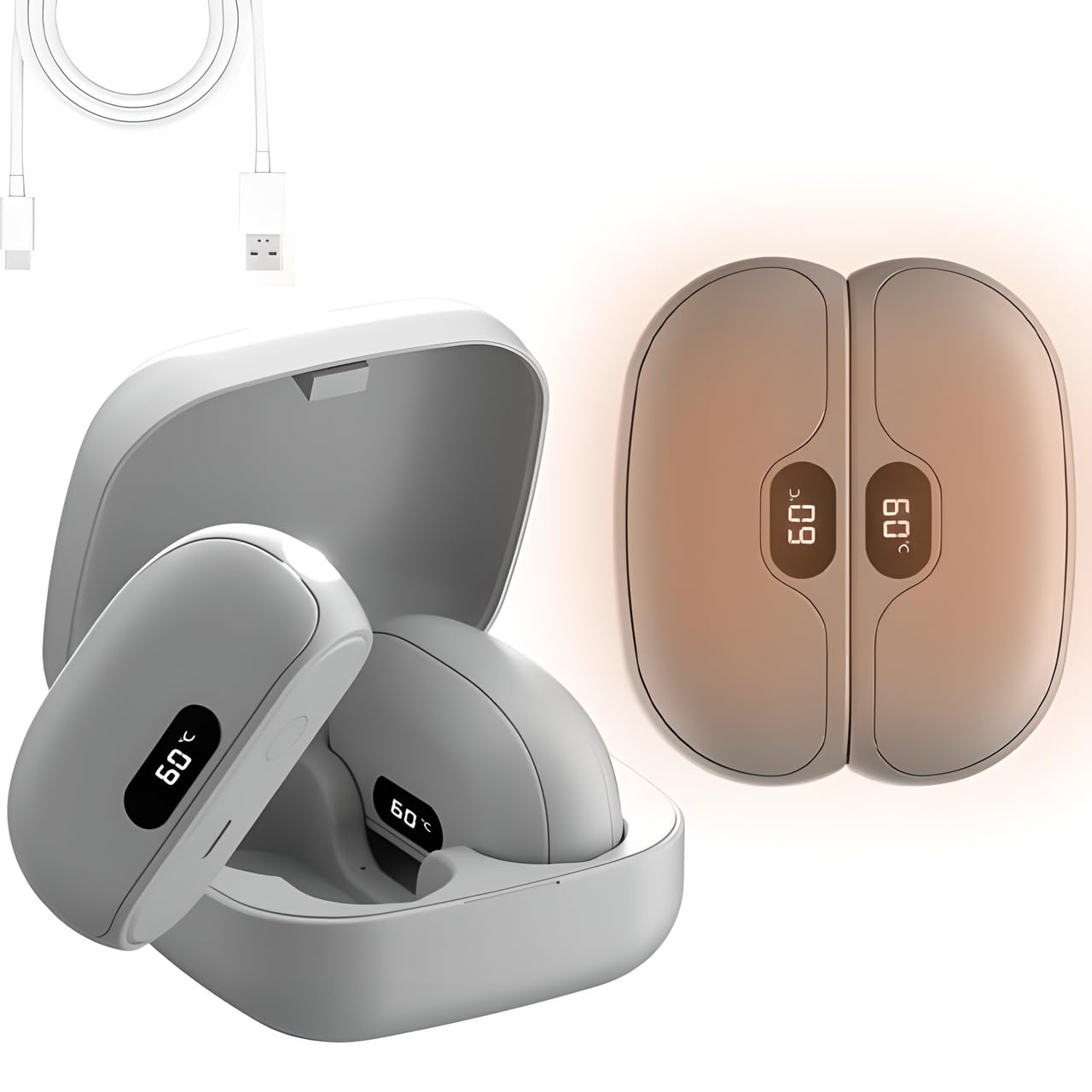 Chauffe-mains magnétiques portables, rechargeable avec station de charge, réglage de la température à 20 vitesses, lampe de poche intégrée, idéal pour les voyages et la randonnée