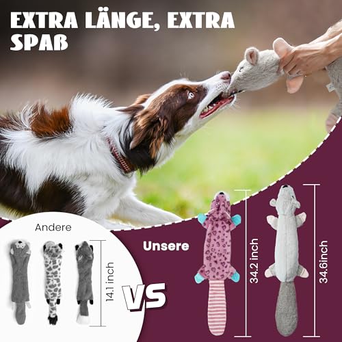 Nocciola 2 Pack Knister-, Quietsch- Hundespielzeuge ohne Füllung, aus Weichem und Unzerstörlichem Stoff, für Wasserflaschen, Extra Lange, Plüsch-Kauspielzeuge für Kleine, Mittelgroße und Große Hunde