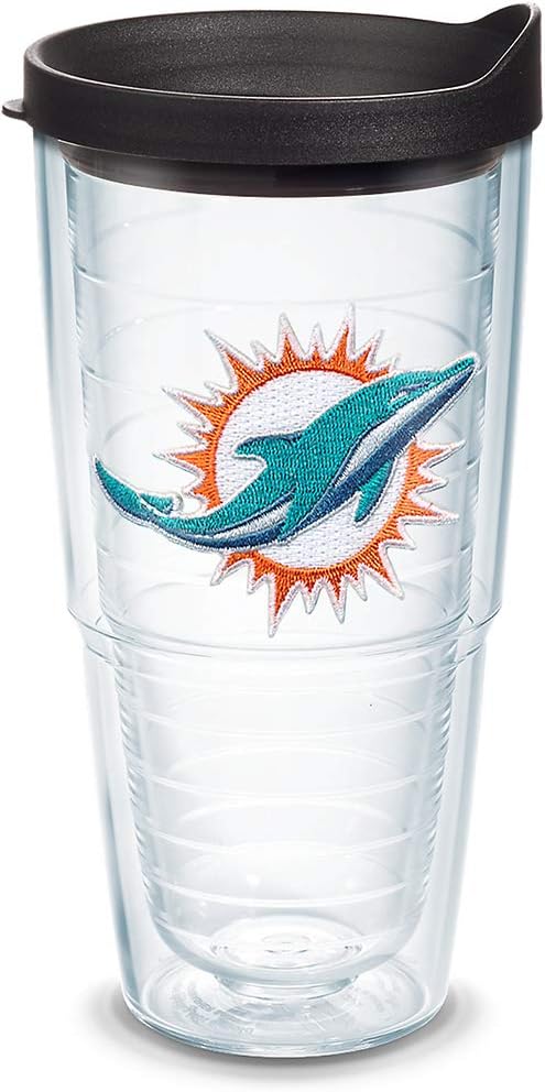 Tervis Made in USA Double Walled NFL Miami Dolphins Insulated Tumbler Cup Keeps Drinks Cold & Hot, 24oz - Black Lid, Primary Logo