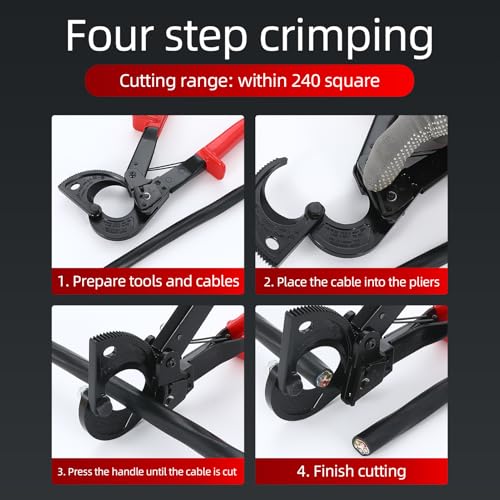 Image of Heavy Duty Ratchet Cable Cutter for Copper & Aluminum up to 4 /0 AWG 500 MCM, High-Carbon Steel Ratcheting Hand Wire Cutters, Manual Electrician Hand Tools
