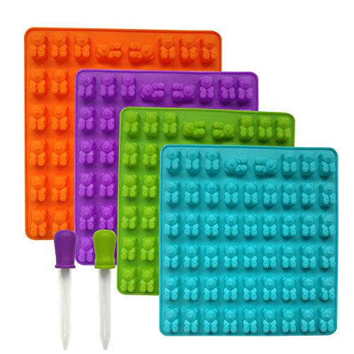 4 PACK Silicone Gummy Bear Mold With 2 Bonus Droppers, 212 gummy bears