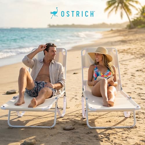 Image of Ostrich 72 by 22 Inch Versatile Chaise Lounge Portable Reclining Lounger, Outdoor Patio, Beach, Lawn, Camping, or Pool Tanning Chair, White