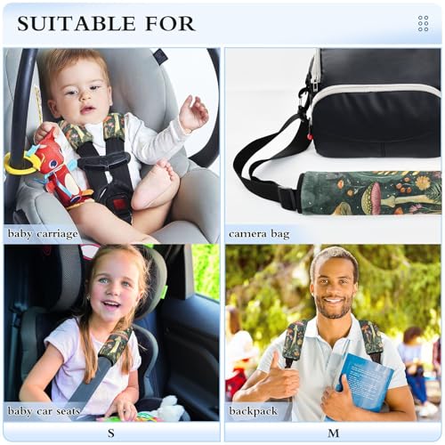 Image of Forest Mushroom Scene Green Seat Belt Cover Pad 2 Pcs Soft Cute Seatbelt Covers Protector Support Head Neck Shoulder Strap for Car Seats High Chair Backpack for Adults Kids Women Men 10x7.7In 2