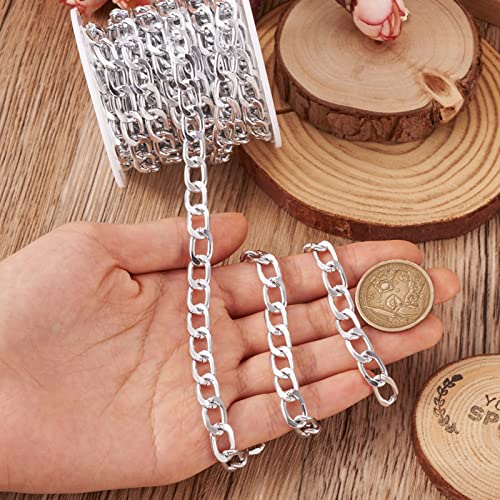 Beadthoven 1Roll Silver Aluminum Curb Chains 13.5x8x2mm Oval Flat Curb Unwelded Links Chain with Spool for Bracelets Necklaces Jewelry Making - Image 4