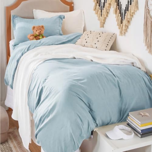 Image of Bedsure Prewashed Twin Duvet Cover, Cotton-Like Bedding Set, Baby Blue | Ultra Soft, Relaxed Texture, Twin XL Breathable Comfort, Hidden Zipper, 8 Corner Ties, Easy Care, Year-Round Use