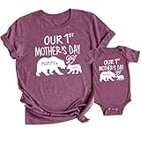 Our 1st Mother's Day Shirt, Mommy and Me Shirts, Matching First Mother's Day Outfits, Customizable with Names and Date, Baby Bodysuit and Mom Shirt Set, Mother's Day Gift Idea, Pack of 2