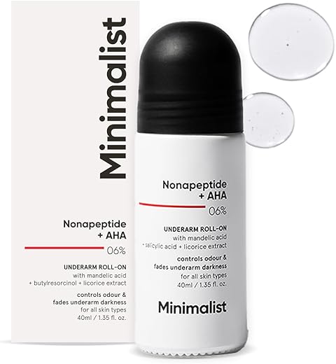 Minimalist Underarm Roll On Deodorant with Nonapeptide + AHA BHA 06% | Controls Odour & Fades Darkness | Fragrance & Aluminium Free | Exfoliating…