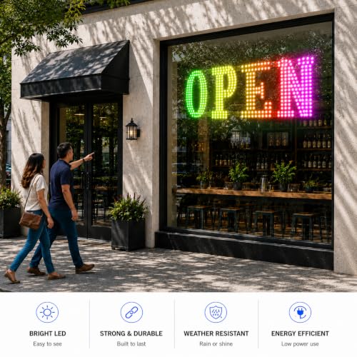 Image of 48 inch x 17 inch Led Open Signs for Business,Smart App & Remote Control, Timer, Custom Colors & Brightness - High Visibility for Storefronts Restaurants, Bars, Salons, Cafes, Retail Shop