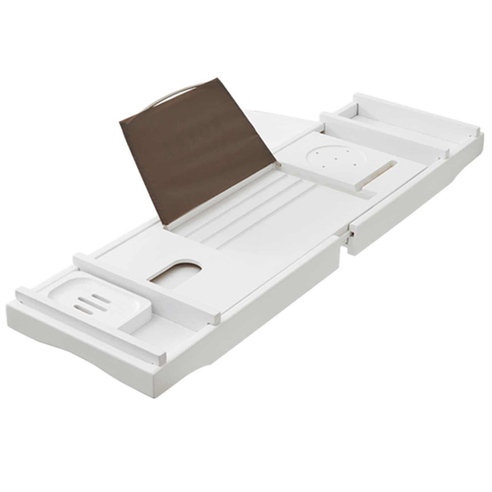 JKJZSALJ Expandable Bamboo Bathtub Tray Caddy With Wine Glass & Tablet Holder - Luxury Bathroom For Relaxing Baths Perfect For Reading & Enjoying Drinks-White